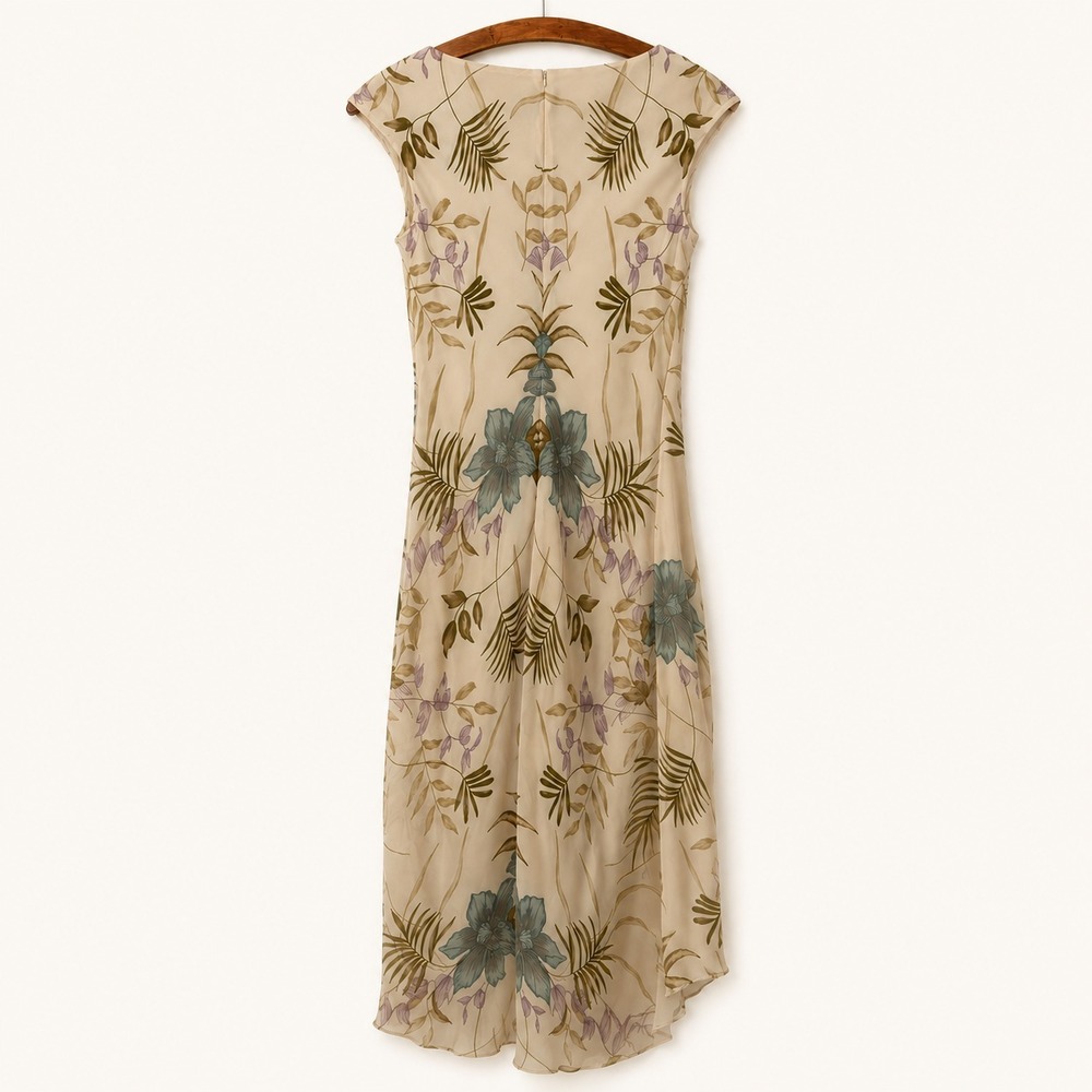 Vintage Dressbarn Dress Size M Y2K Beige Hi Low Hem Cowl Neck Beaded Fairy - Picture 3 of 10